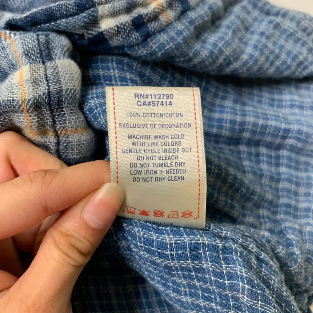 True Religion Shirt Mens M Medium Blue Western Woven Plaid Flannel Shirttail Hem
